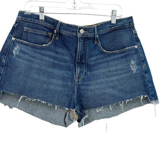 Good American '90s Cutoff Distressed Denim Shorts Blue Size 12 NWT - Picture 3 of 10